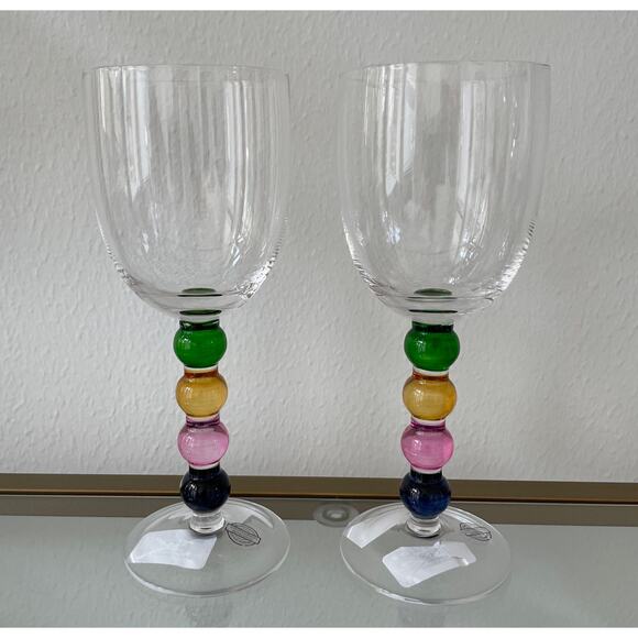 Set of 2 Colorful Cocktail Glasses with Stacked Ball Stem New - Picture 1 of 7